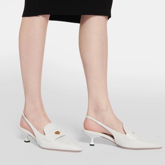 NWT Miu Miu Sling Back Mules White Leather Pointed Toe Kitten Heels Sz 36 - Picture 2 of 11